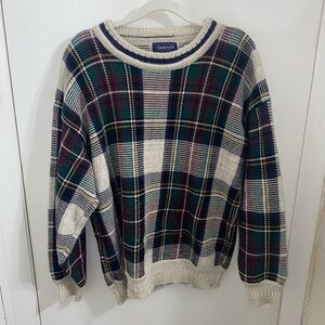 Gant Cream Plaid Crewneck Sweater with Green & Navy